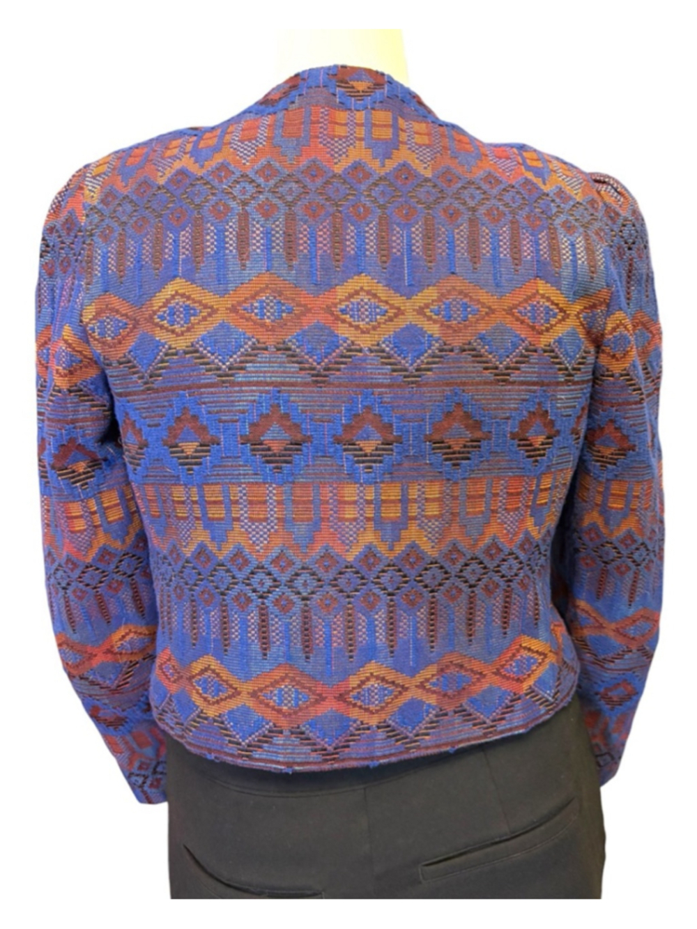 Vintage 80s Blue Copper Jacquard Cropped Evening Jacket,M, Frog Closure Boutique - Picture 10 of 13